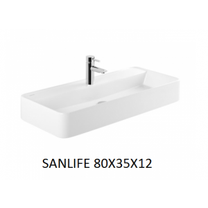 Lavabo Sanlife rectangular 80 x35 sobre mueble  c/orificio  UNISAN